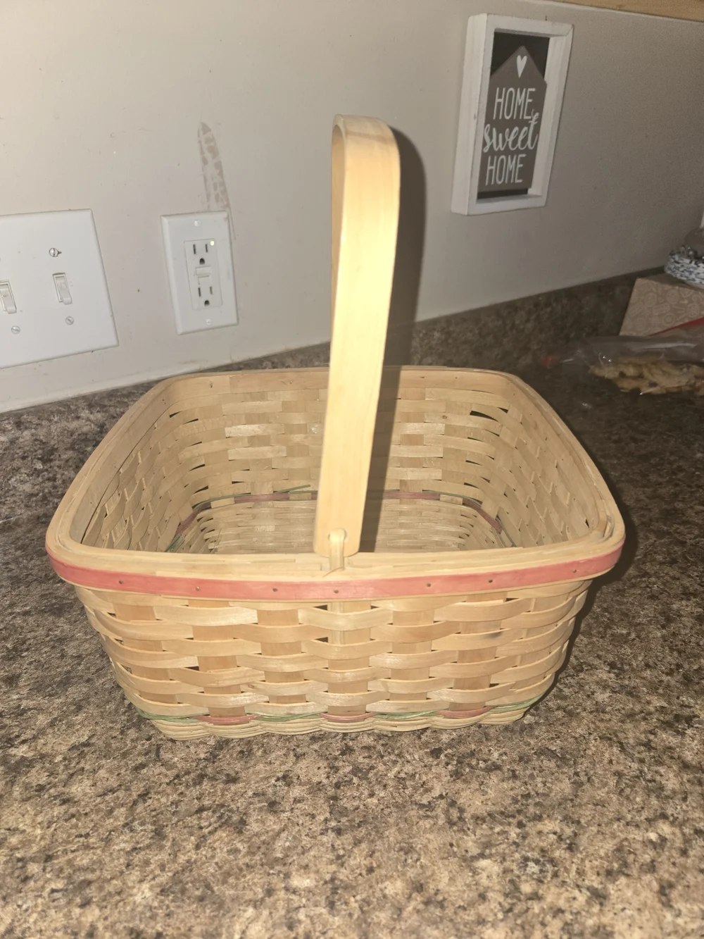 Woven Basket with Rooster Patch - Green & Brown